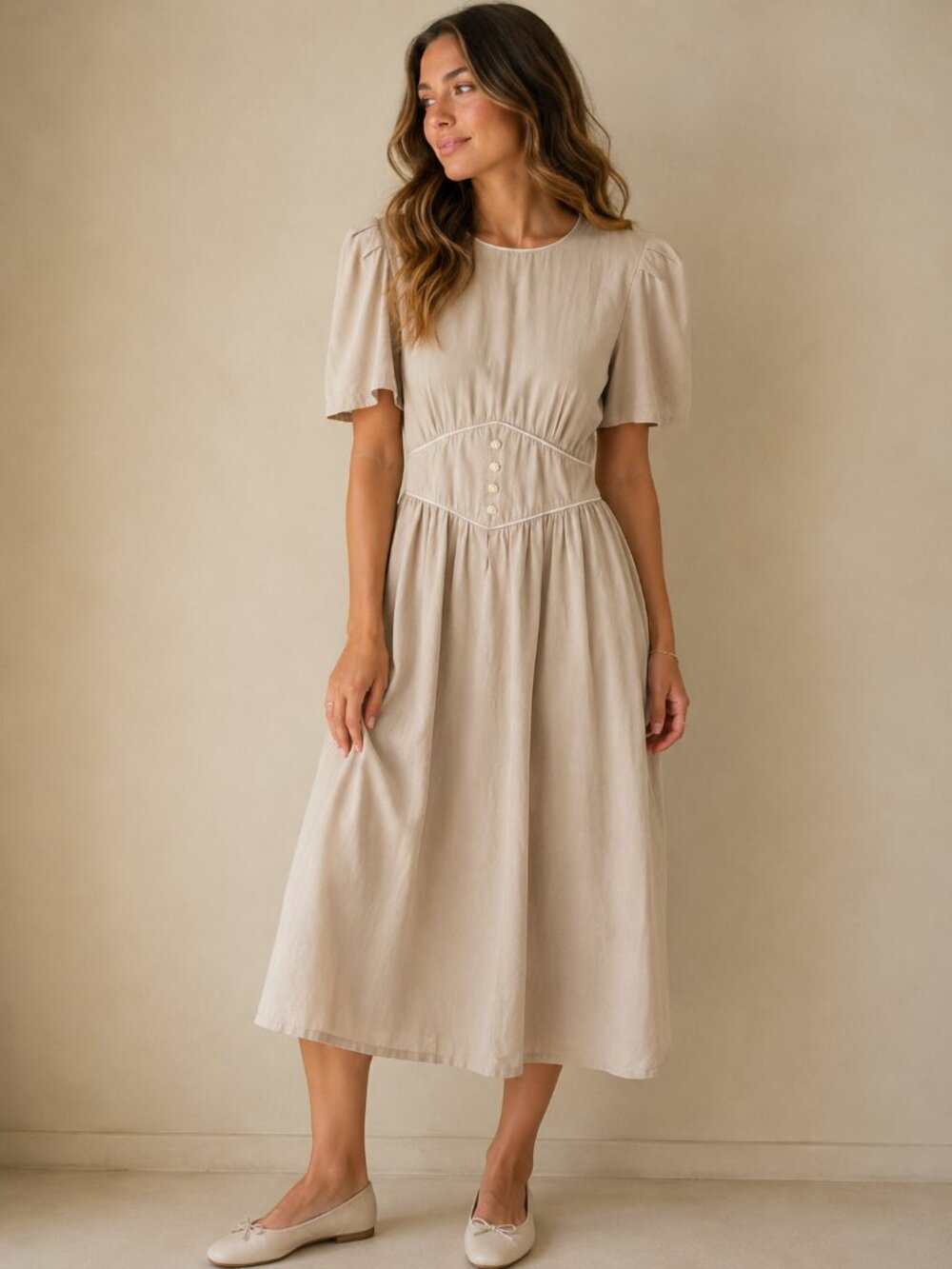 Vintage Miss Dorby Puff Sleeve Midi Dress Prairie Cottagecore Tea Dress Sz 8